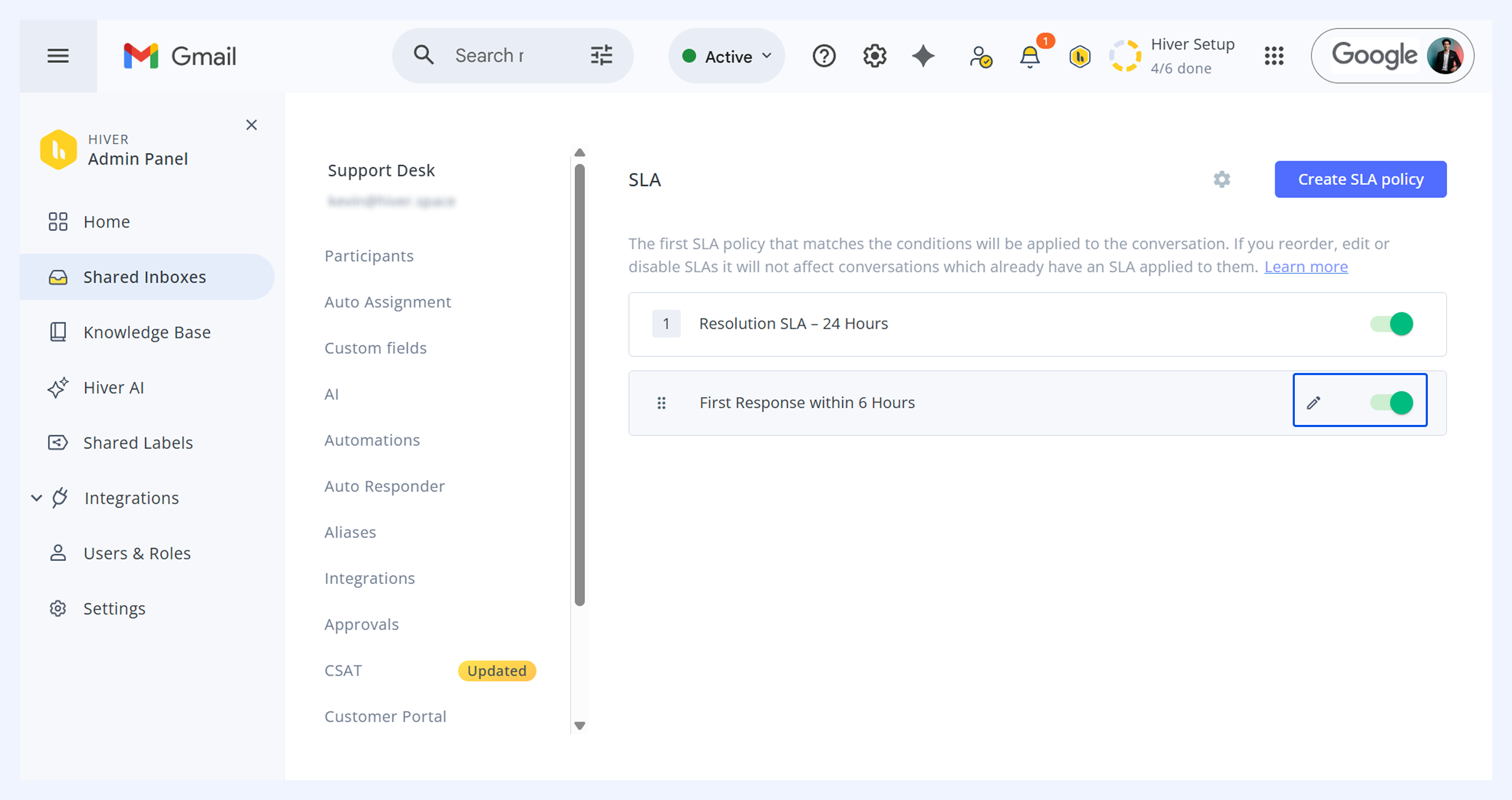 Managing SLA policies