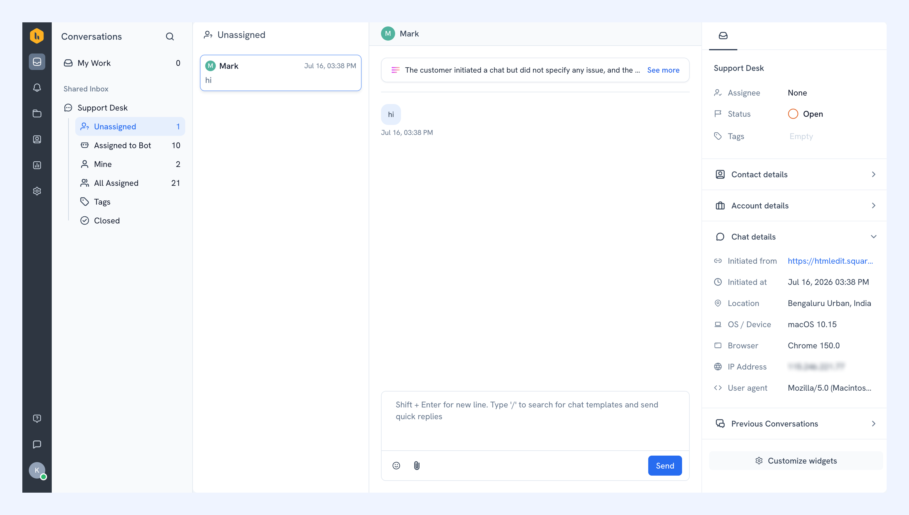 See visitor details during a chat