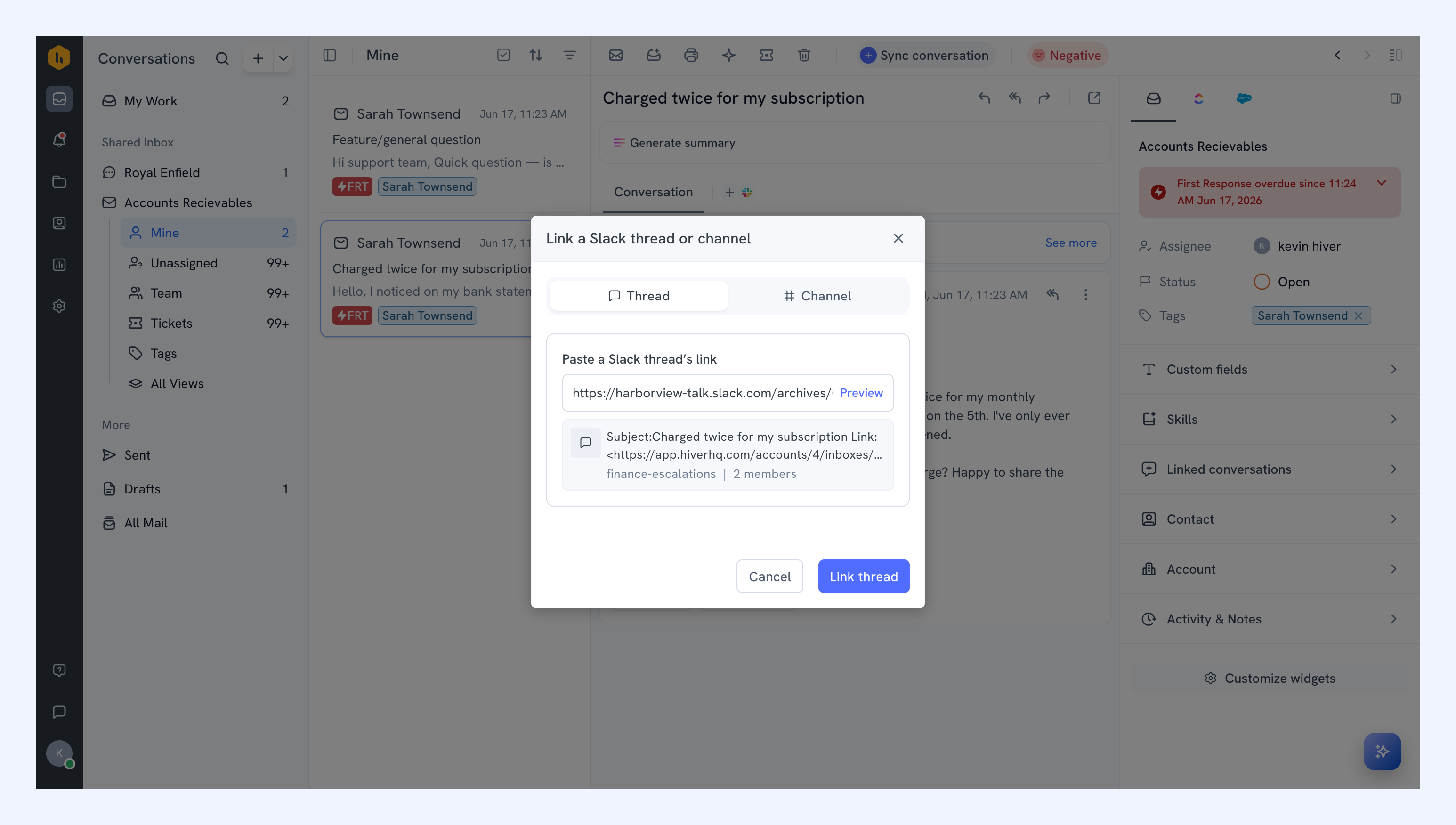 Link multiple Slack threads to a conversation